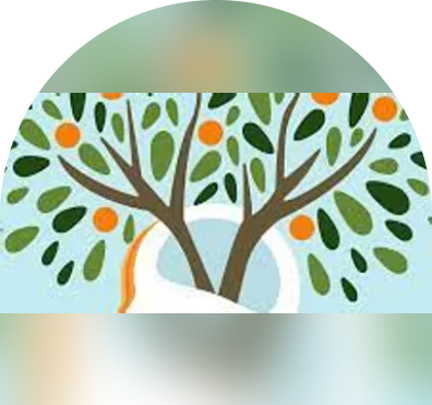 A tree with orange leaves and green branches.