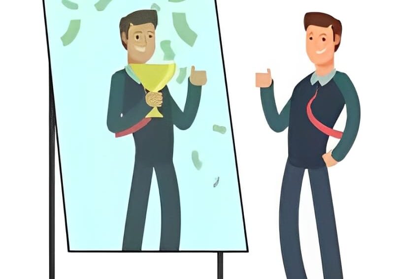 rs=w_1280 (11) A man standing next to a mirror with money falling on him.